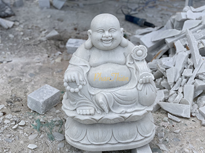 Tượng Phật Di Lặc Ngồi Đài Sen bằng Đá Trắng Non Nước (DL-14)