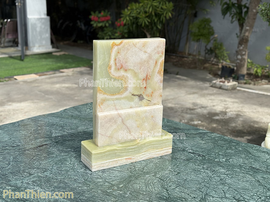 Bài vị Thần Tài Ông Địa bằng đá onyx xanh - TD-23