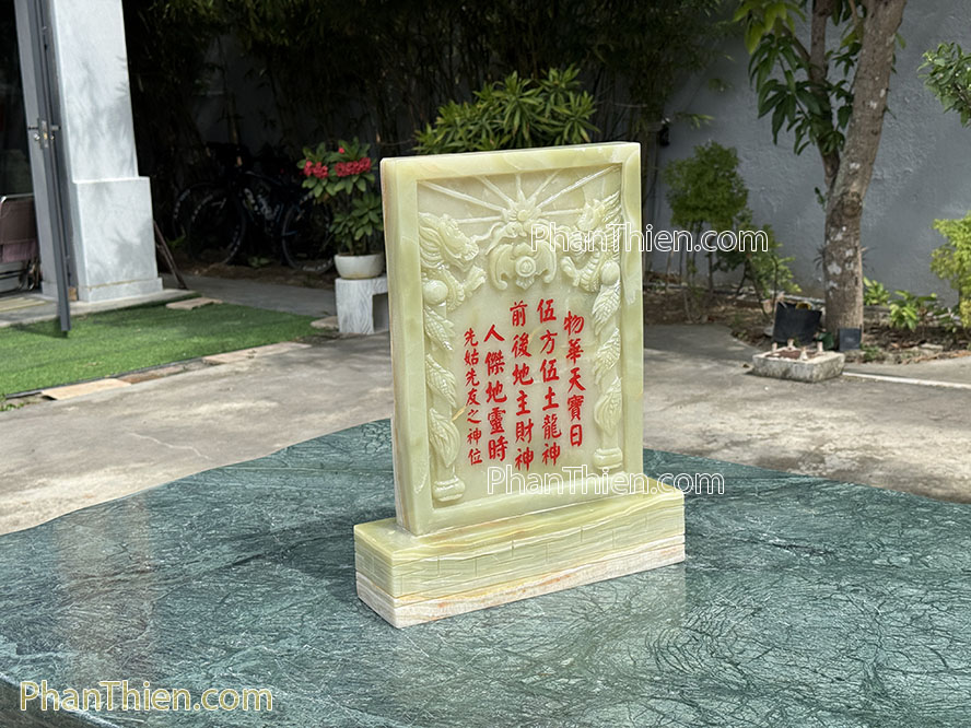 Bài vị Thần Tài Ông Địa bằng đá onyx xanh - TD-23