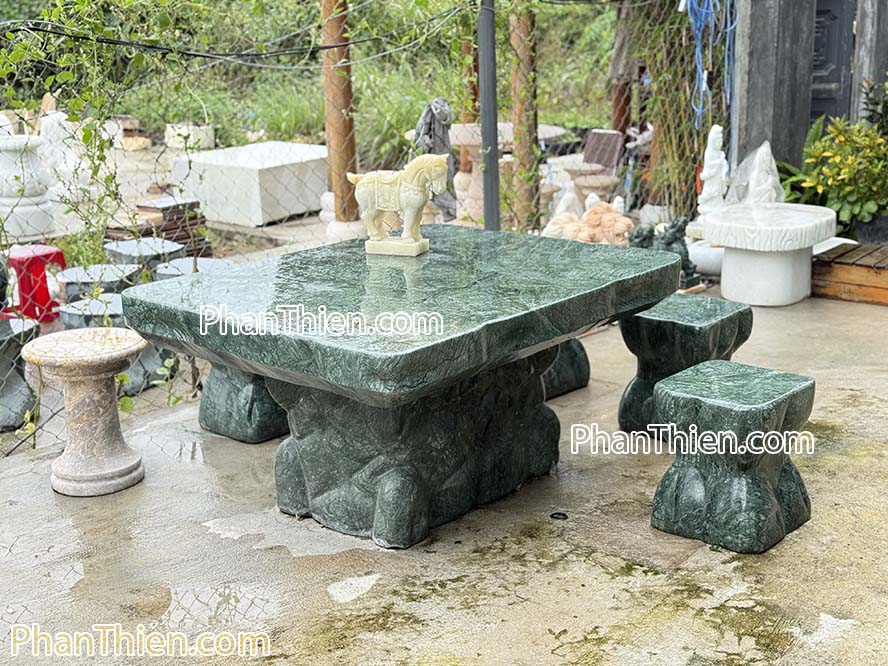 Bàn ghế đá xanh Ấn Độ VIP - 131cm - BGD-36
