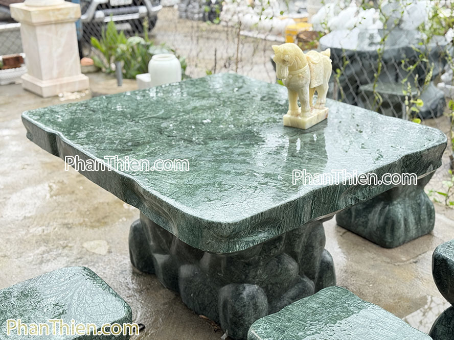 Bàn ghế đá xanh Ấn Độ VIP - 131cm - BGD-36