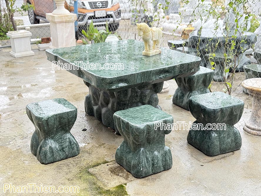 Bàn ghế đá xanh Ấn Độ VIP - 131cm - BGD-36