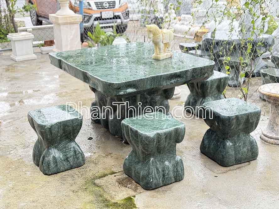 Bàn ghế đá xanh Ấn Độ VIP - 131cm - BGD-36