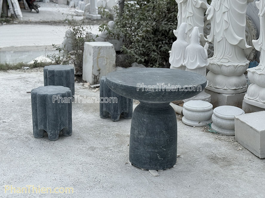 Bàn ghế đá xanh Ấn Độ - 3 ghế - BGD-41