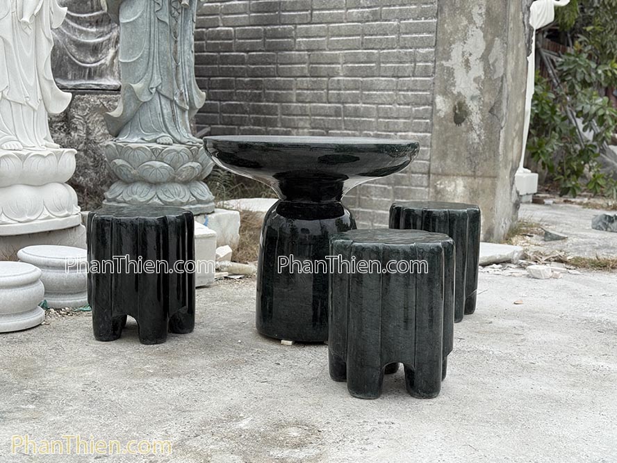 Bàn ghế đá xanh Ấn Độ - 3 ghế - BGD-41