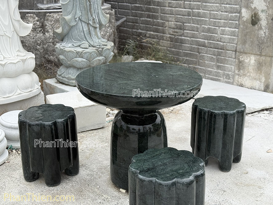 Bàn ghế đá xanh Ấn Độ - 3 ghế - BGD-41