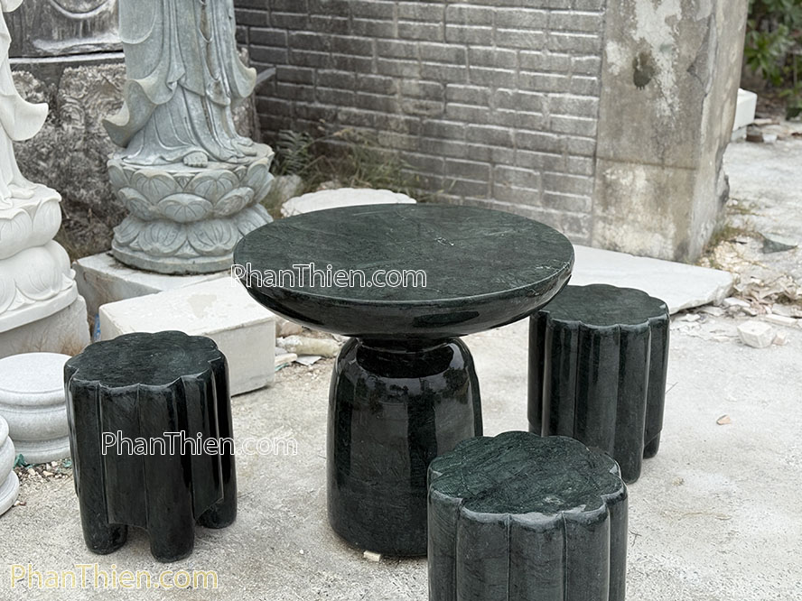 Bàn ghế đá xanh Ấn Độ - 3 ghế - BGD-41