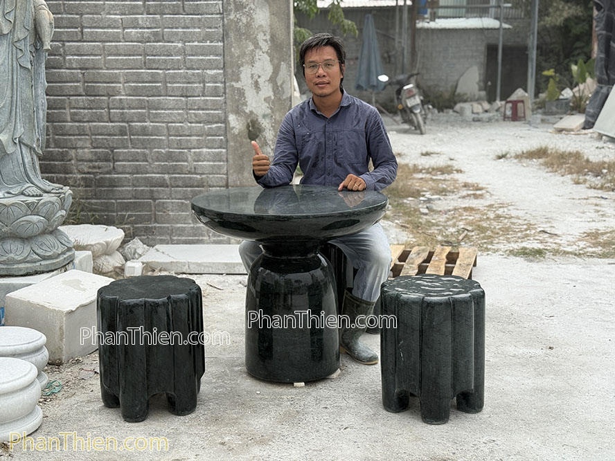 Bàn ghế đá xanh Ấn Độ - 3 ghế - BGD-41