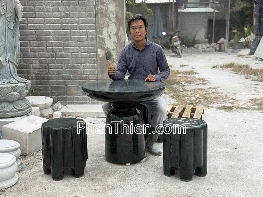 Bàn ghế đá xanh Ấn Độ - 3 ghế - BGD-41