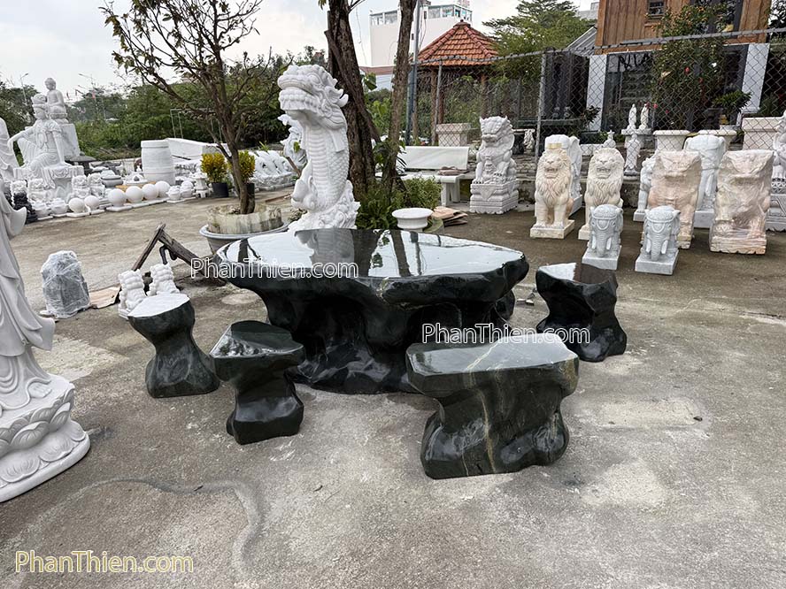 Bàn ghế đá xanh Thanh Hoá tự nhiên - BGD-39