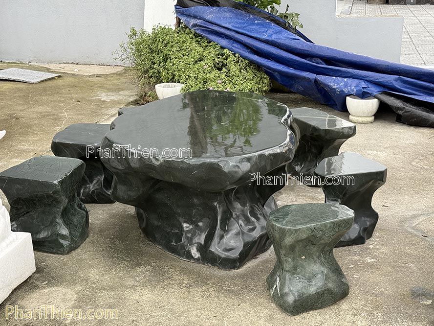 Bàn ghế đá xanh Thanh Hoá tự nhiên - BGD-39