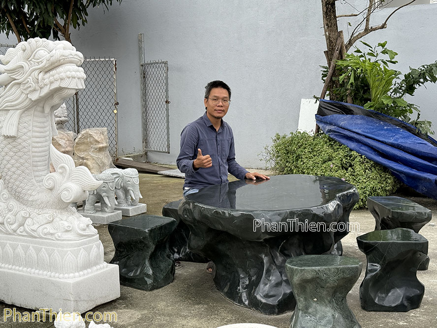 Bàn ghế đá xanh Thanh Hoá tự nhiên - BGD-39