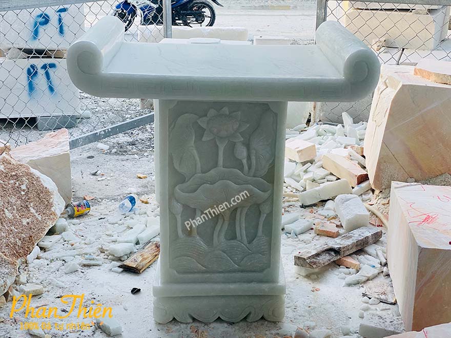 Bàn Thờ Đá (Bàn Thờ Thiên) Đá Cẩm Thạch Trắng (BTH-04)