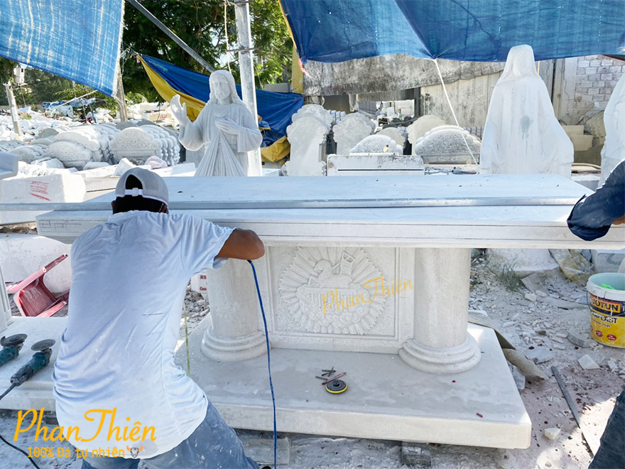 Bàn Thờ Công Giáo Đá Cẩm Thạch Trắng (BTH-03)