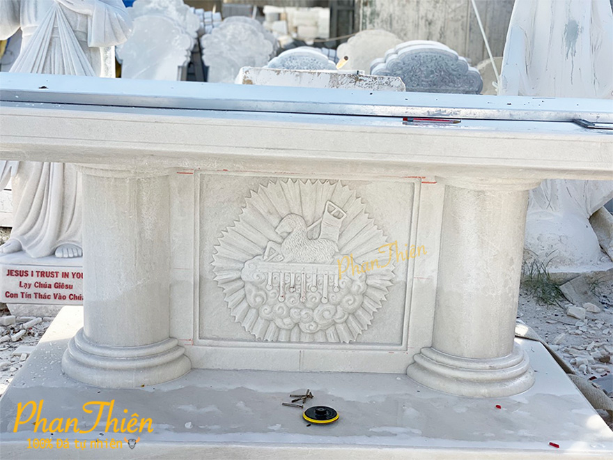 Bàn Thờ Công Giáo Đá Cẩm Thạch Trắng (BTH-03)