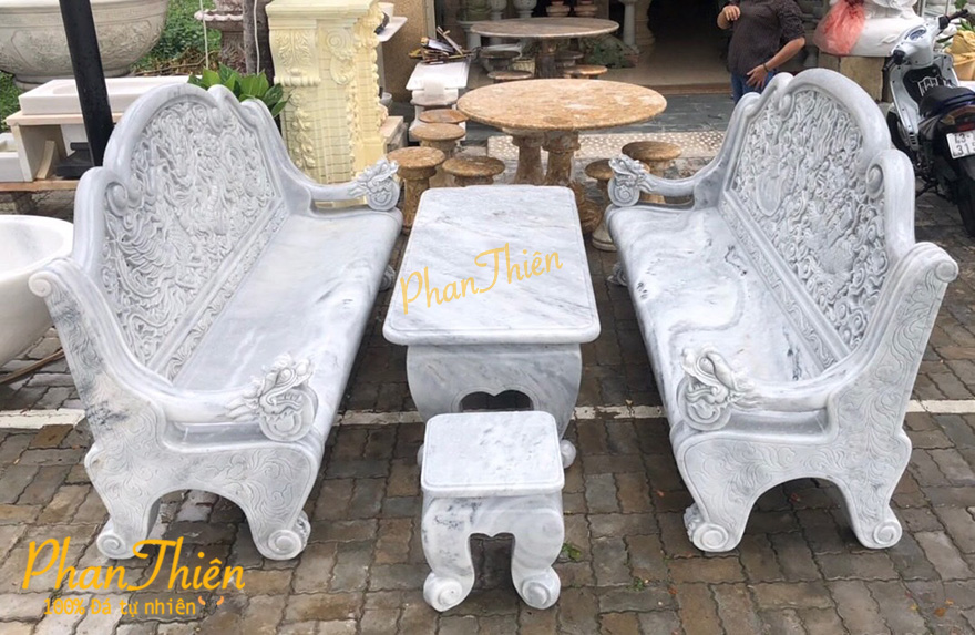 Bàn ghế đá tự nhiên mẫu dài (BAN-27)