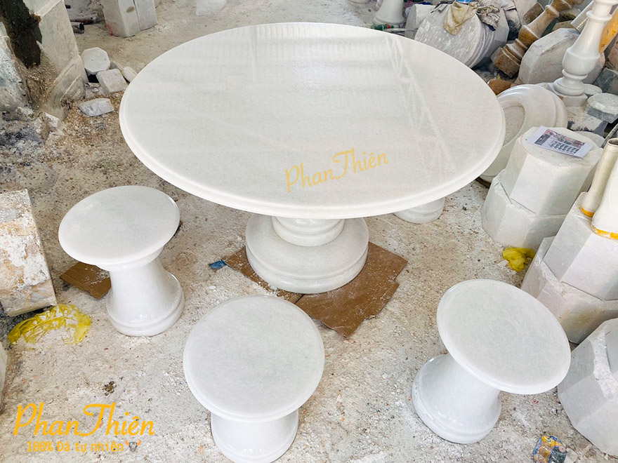 Bộ Bàn Đá Cẩm Thạch Trắng Tự Nhiên (BAN-01)