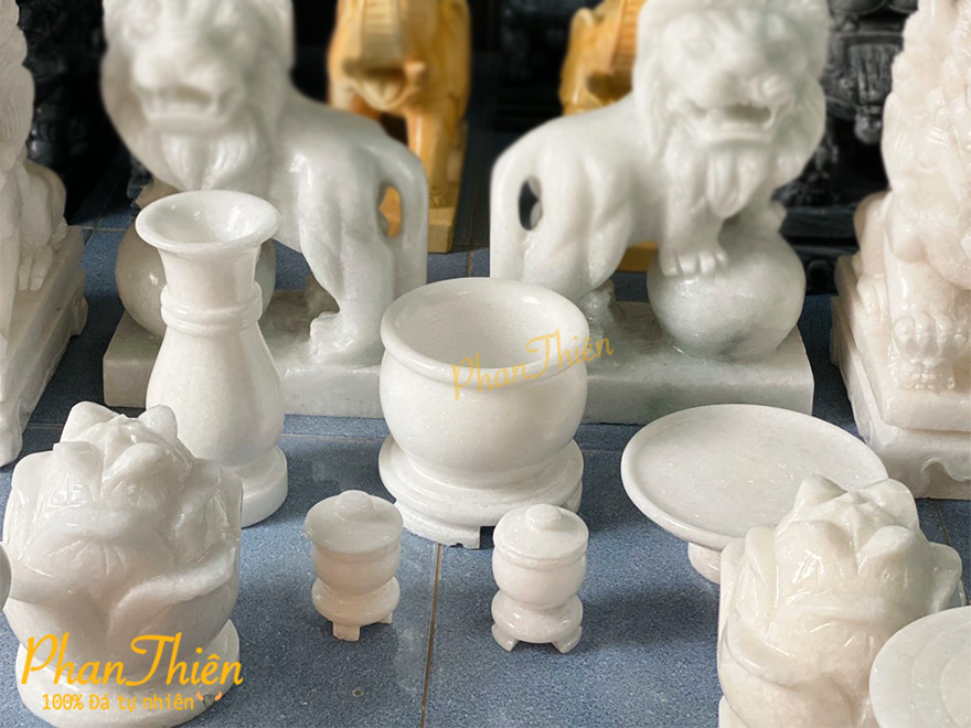 Bộ Đồ Thờ Cúng Bằng Đá Cẩm Thạch Trắng (TC-01)