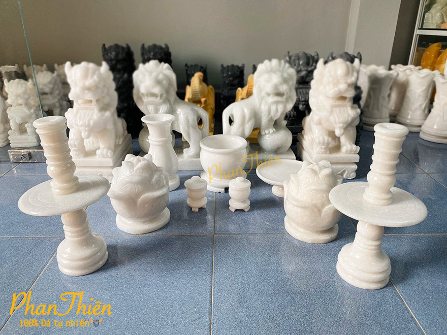 Bộ Đồ Thờ Cúng Bằng Đá Cẩm Thạch Trắng (TC-01)