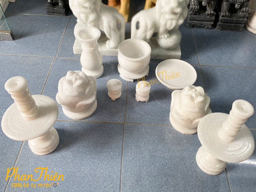 Bộ Đồ Thờ Cúng Bằng Đá Cẩm Thạch Trắng (TC-01)