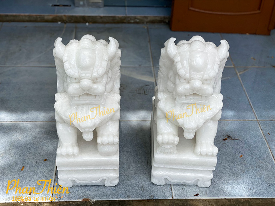 Cặp Kỳ Lân đá Cẩm thạch trắng (KL-19)