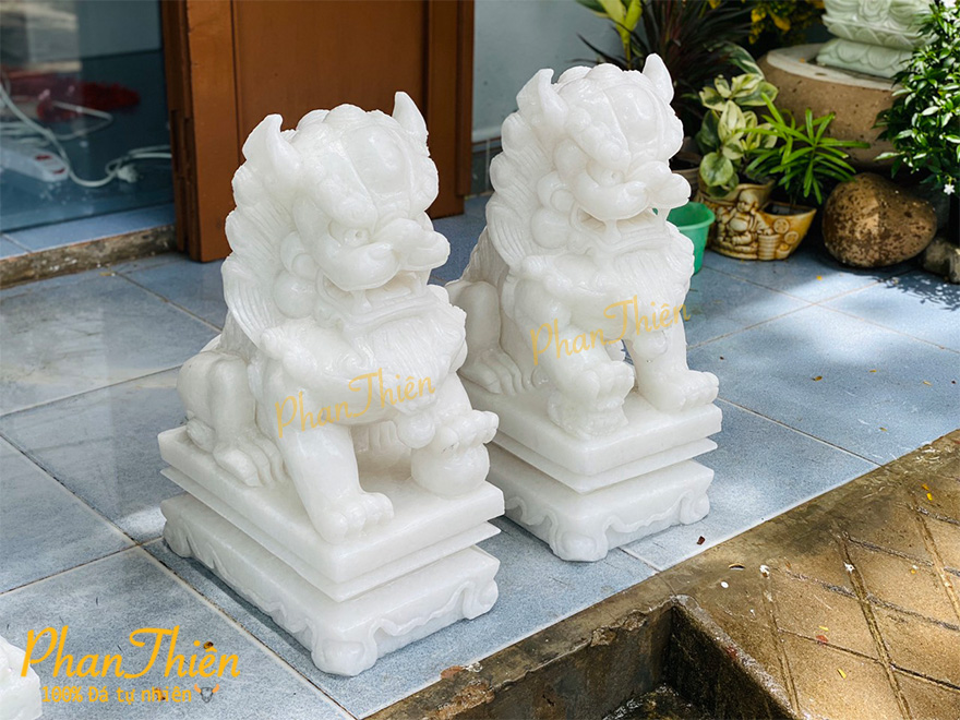 Cặp Kỳ Lân đá Cẩm thạch trắng (KL-19)