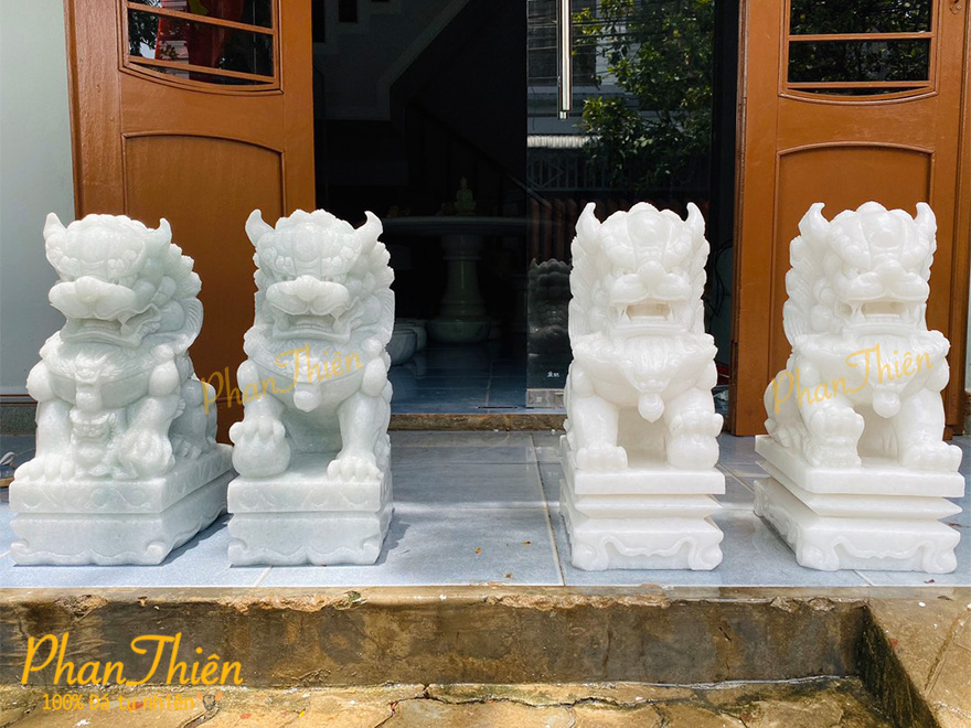 Cặp Kỳ Lân đá Cẩm thạch trắng (KL-19)