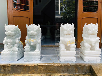 Cặp Kỳ Lân đá Cẩm thạch trắng (KL-19)