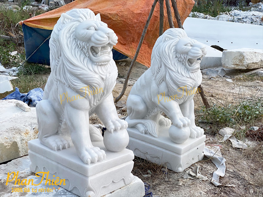 Cặp Sư tử bằng đá trắng Non Nước Đà Nẵng (ST-12)