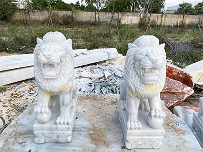 Cặp Sư tử bằng đá trắng Non Nước Đà Nẵng (ST-12)