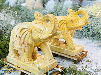 Cặp Voi bằng Đá Cà Rốt Vàng Tự Nhiên (VOI-07)
