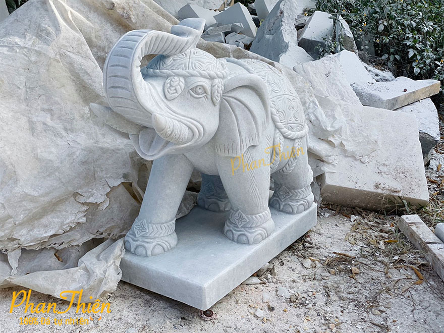 Cặp Voi Đá Cẩm Thạch Trắng (VOI-28)