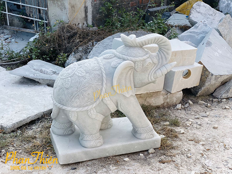 Cặp Voi Đá Cẩm Thạch Trắng (VOI-28)