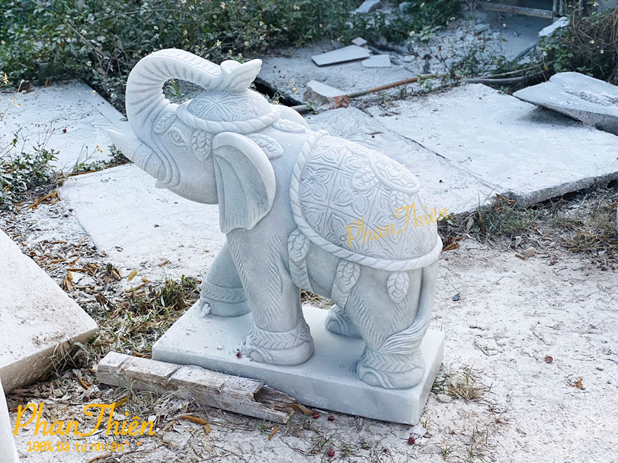 Cặp Voi Đá Cẩm Thạch Trắng (VOI-28)