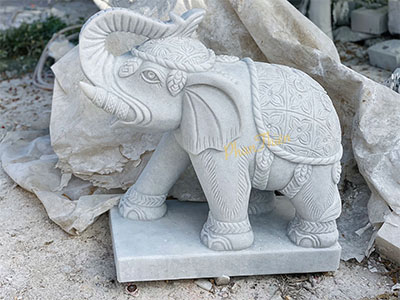 Cặp Voi Đá Cẩm Thạch Trắng (VOI-28)