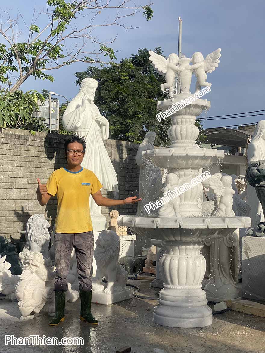 Đài Phun Nước thiên thần bằng đá tự nhiên (DPN-39)