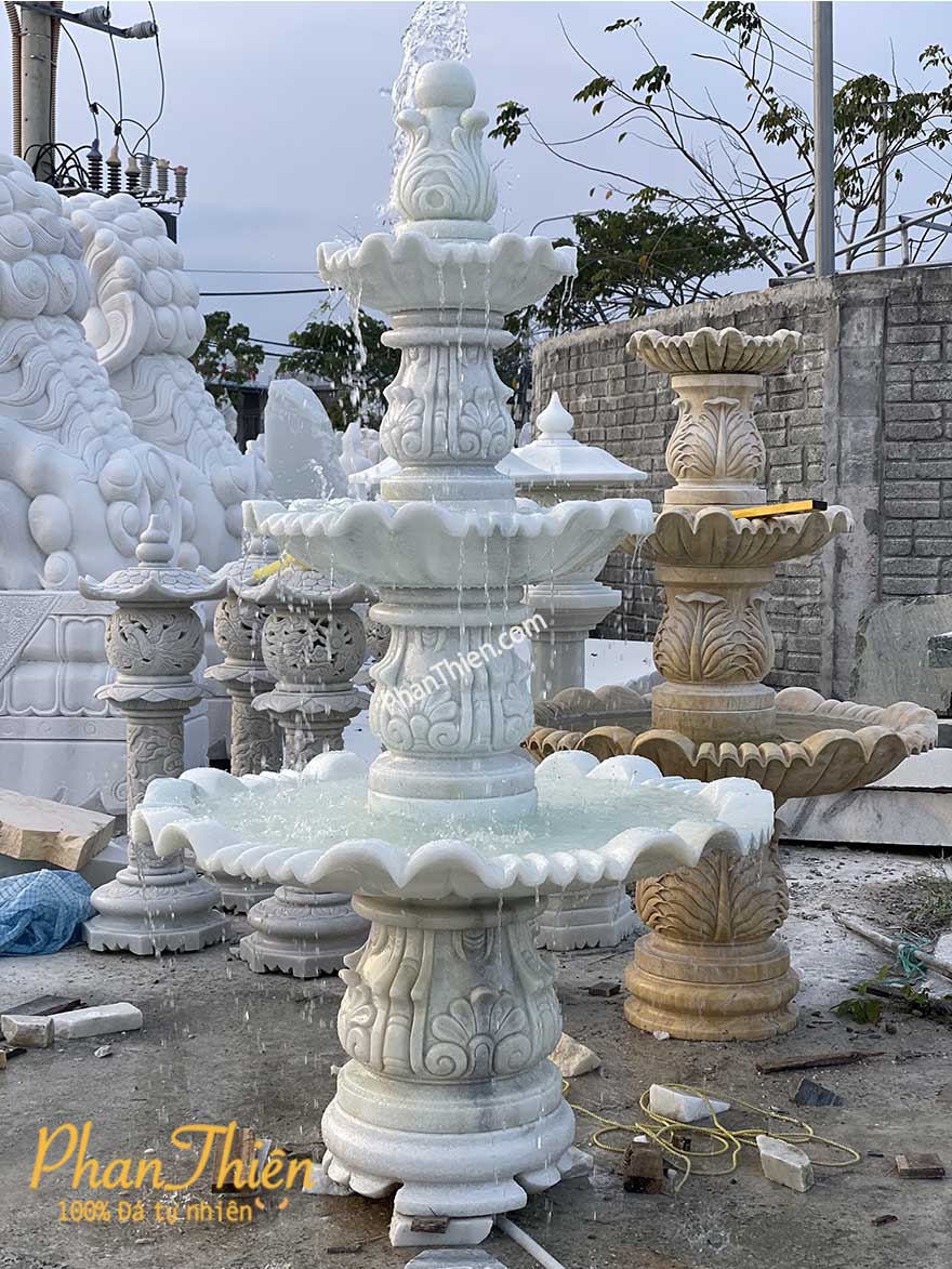 Đài Phun Nước Bằng Đá Trắng Trong Xanh (Dai-20)