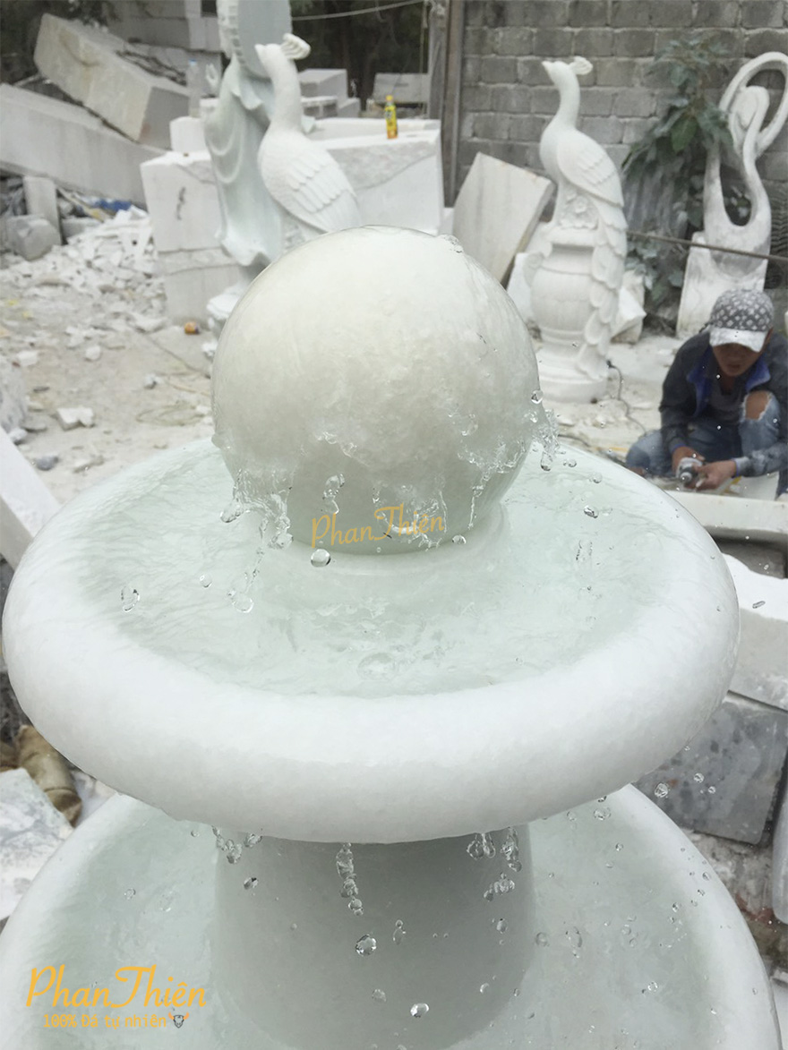 Đài Phun Nước Bi Xoay Đá Cẩm Thạch Trắng (DAI-18)