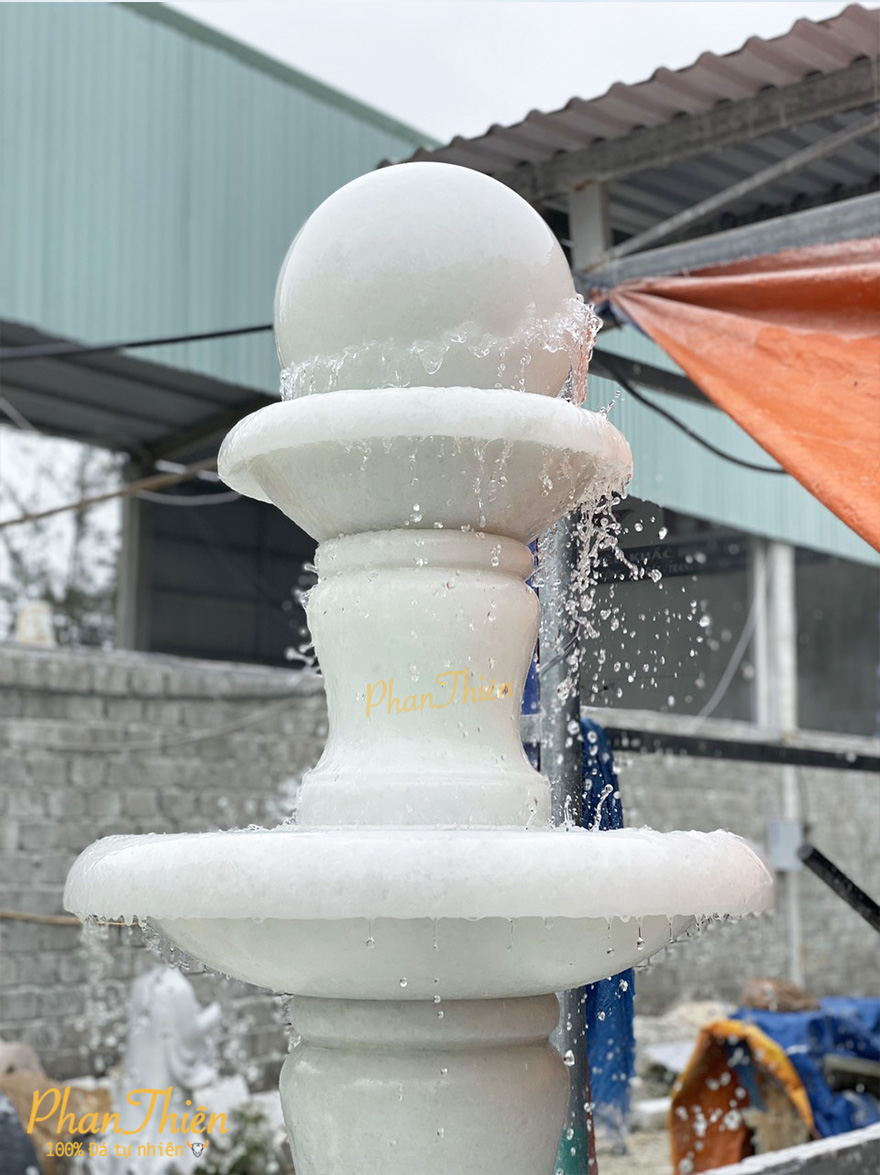 Đài Phun Nước Bi Xoay Đá Cẩm Thạch Trắng Xanh (DAI-17)