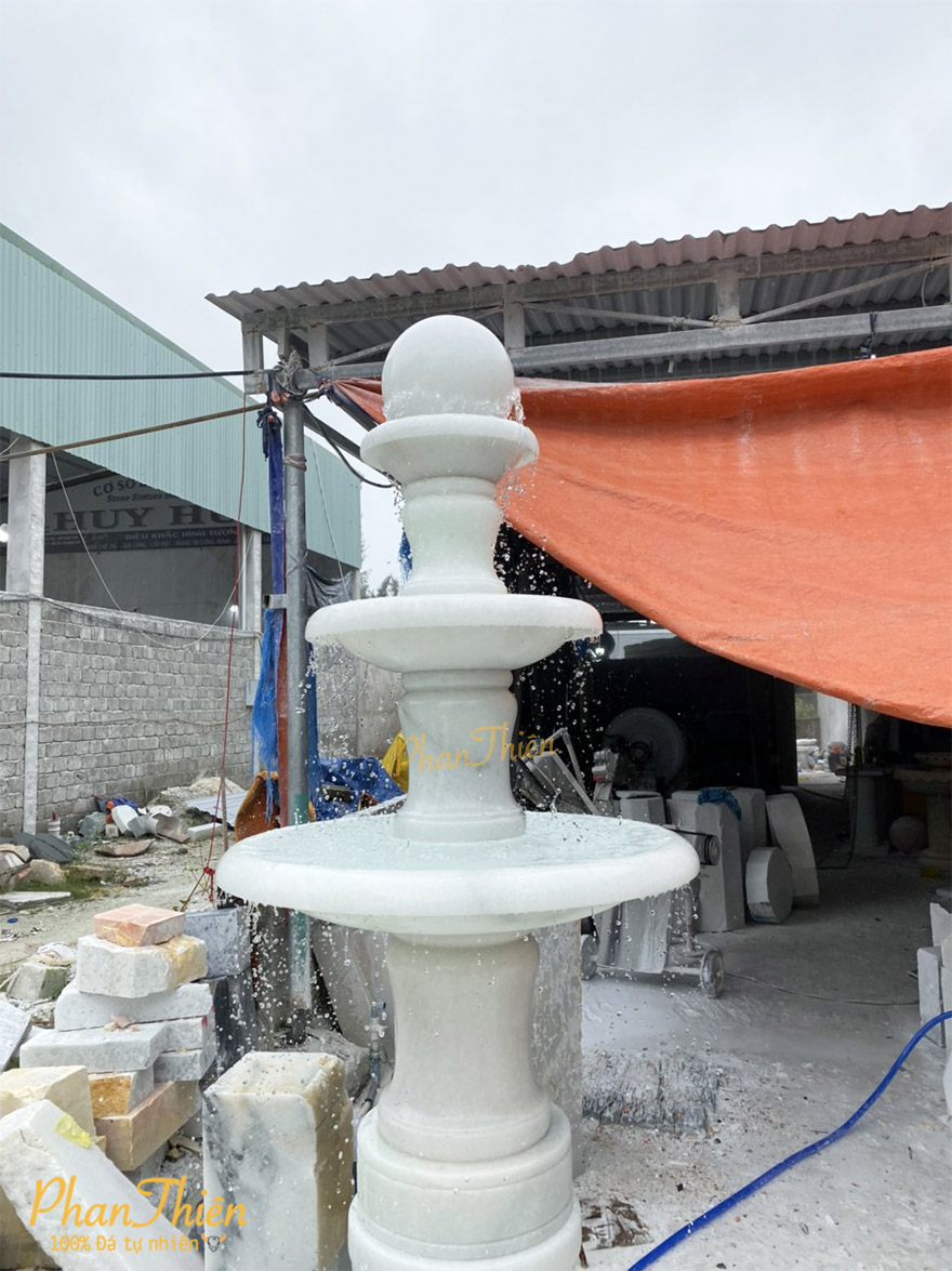 Đài Phun Nước Bi Xoay Đá Cẩm Thạch Trắng Xanh (DAI-17)
