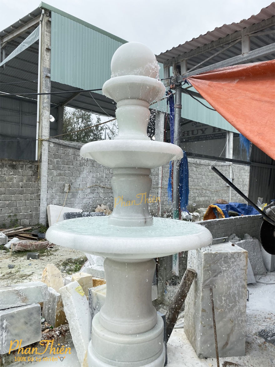 Đài Phun Nước Bi Xoay Đá Cẩm Thạch Trắng Xanh (DAI-17)