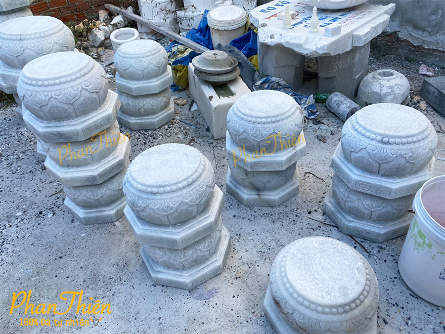 Đế Chân Trụ Cột (Đế Táng) Đá Cẩm Thạch Trắng Xanh (ĐC-04)