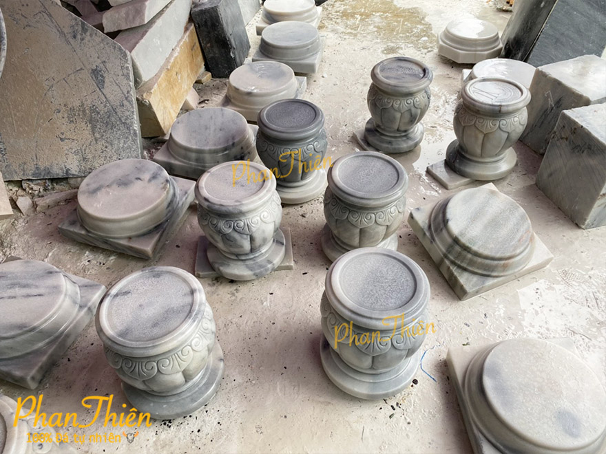 Đế Chân Trụ Cột Đế Táng Đá Cẩm Thạch Trắng Xám (ĐC-06)