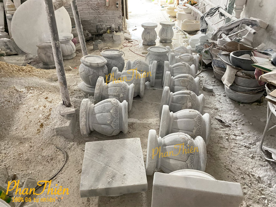 Đế Chân Trụ Cột Đế Táng Đá Cẩm Thạch Trắng Xám (ĐC-06)