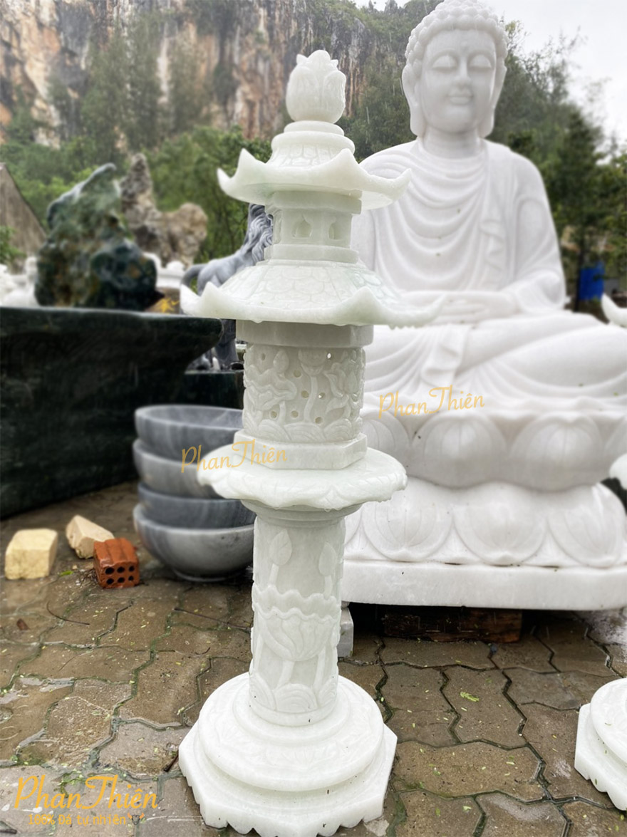 Đèn Đá Chạm Sen để bên Tượng Phật (DEN-50)