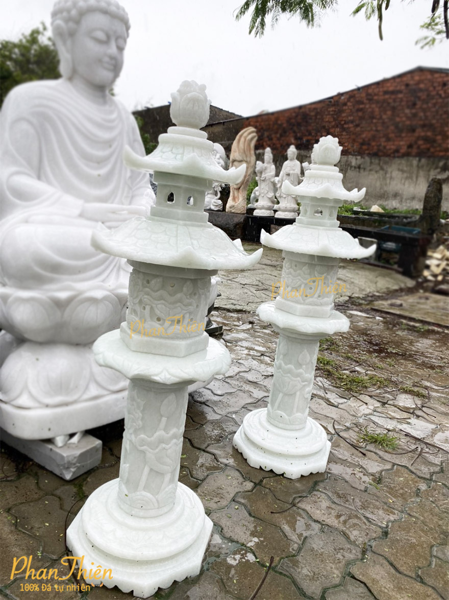 Đèn Đá Chạm Sen để bên Tượng Phật (DEN-50)