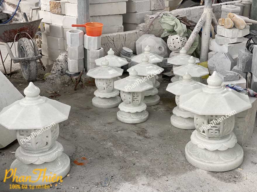 Đèn Đá Để Trụ Cổng Đá Trắng Xanh (DEN-68)