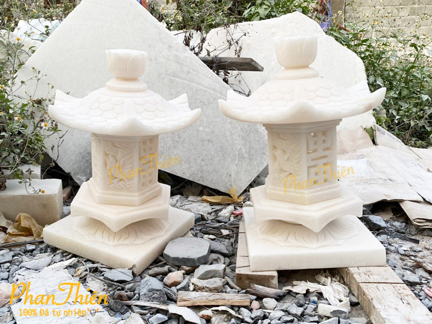Đèn Đá Sân Vườn Chạm Rồng Cẩm Thạch Trắng (DEN-32)