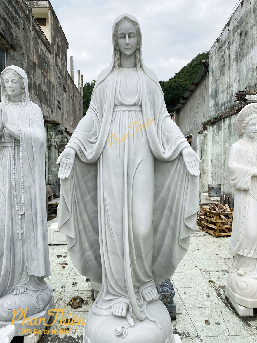 Tượng Đức Mẹ Ban Ơn bằng Đá Cẩm Thạch Trắng (DM-08)
