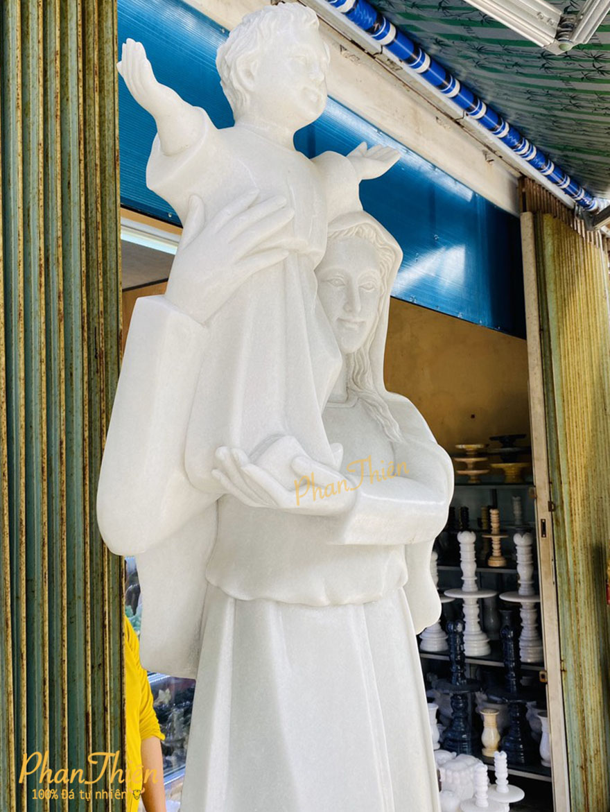 Tượng Đức Mẹ Bồng Chúa Đá Cẩm Thạch Trắng (DM-18)